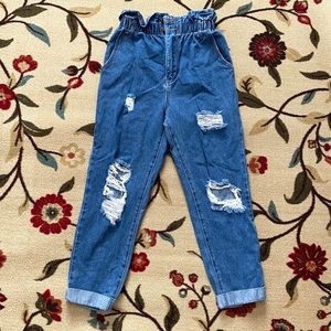 Paperbag Waist Distressed Mom Jeans